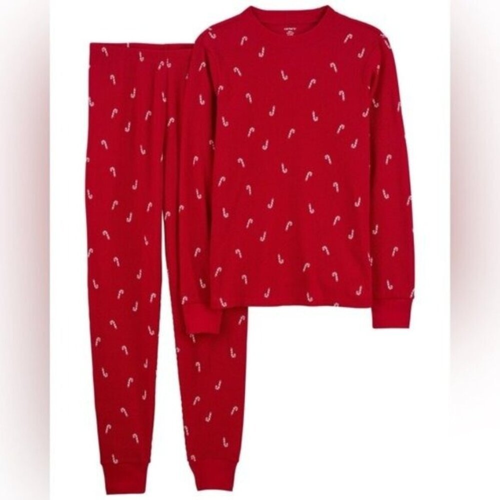 Carter’s Adult 2-Piece Candy Cane Thermal Pajamas Size S - Picture 2 of 16